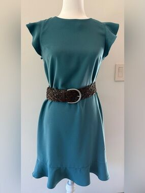 LOFT Teal Green Midi Dress with Cap Sleeves